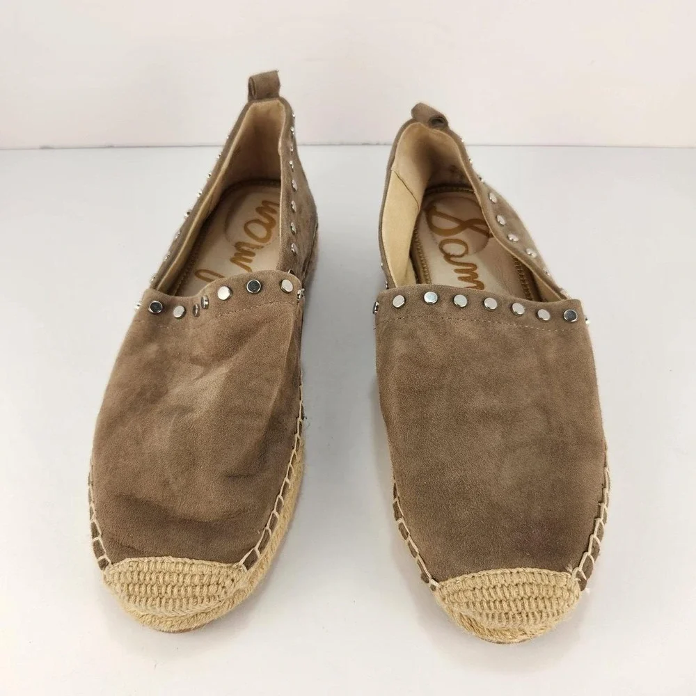 Sam Edelman Taupe Suede Studded Espadrille Flats Slip On Women's Size 9M